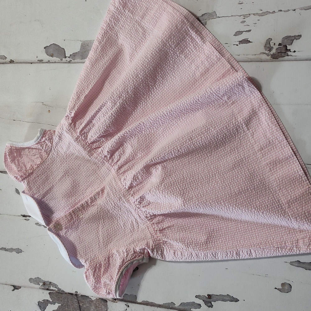 Little English Pink Seersucker Dress Easter Bunny Size 2t Peter Pan Collar - Picture 5 of 5